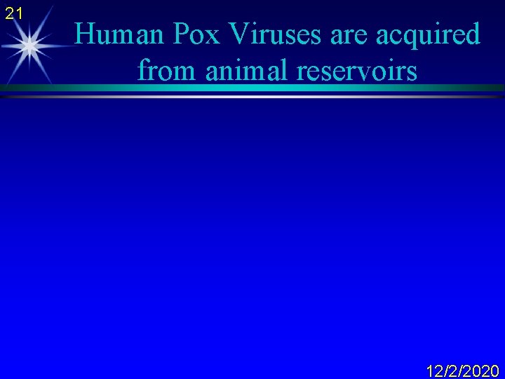 21 Human Pox Viruses are acquired from animal reservoirs 12/2/2020 