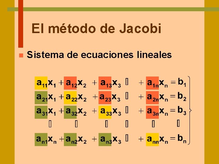 El método de Jacobi n Sistema de ecuaciones lineales 