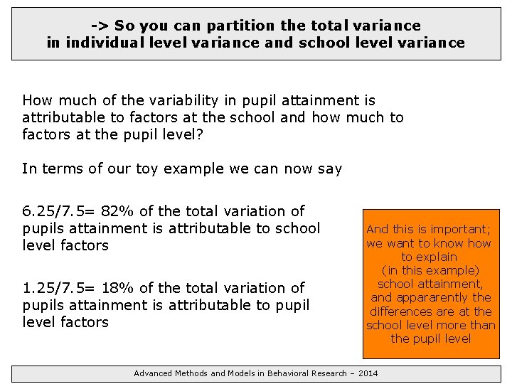 -> So you can partition the total variance in individual level variance and school