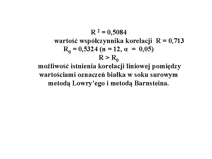 R 2 = 0, 5084 wartość współczynnika korelacji R = 0, 713 R 0