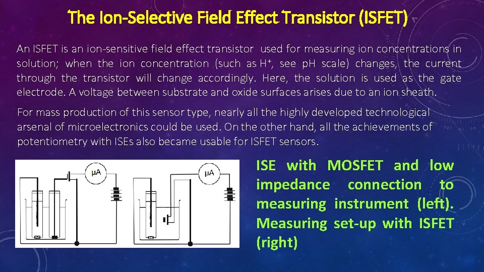 The Ion-Selective Field Effect Transistor (ISFET) An ISFET is an ion-sensitive field effect transistor