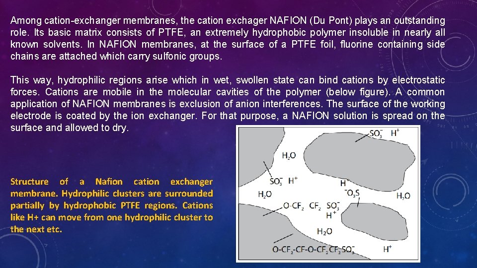 Among cation-exchanger membranes, the cation exchager NAFION (Du Pont) plays an outstanding role. Its