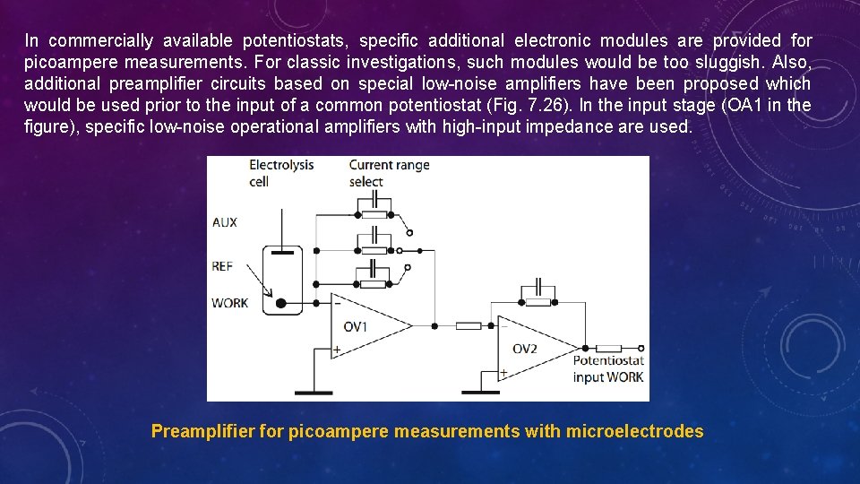 In commercially available potentiostats, specific additional electronic modules are provided for picoampere measurements. For