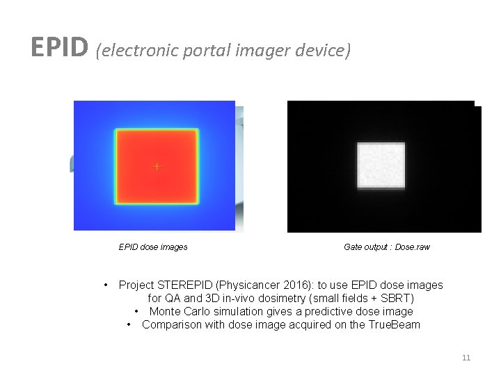 EPID (electronic portal imager device) EPID dose images • Gate output : Dose. raw