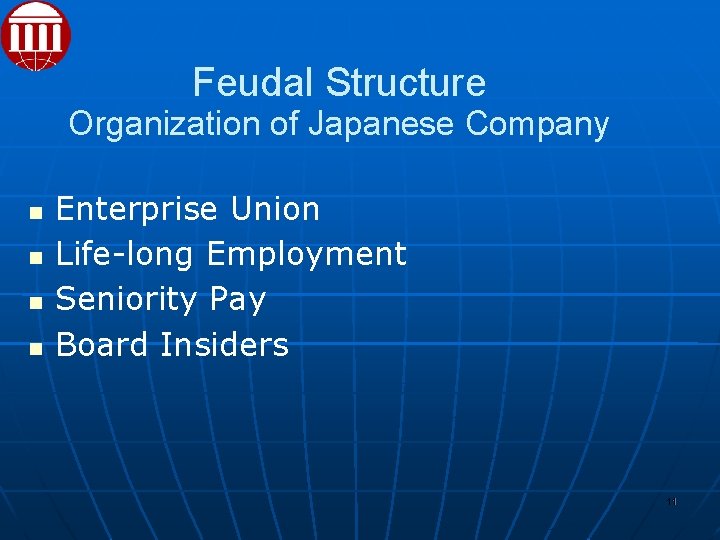 Feudal Structure Organization of Japanese Company Enterprise Union Life-long Employment Seniority Pay Board Insiders