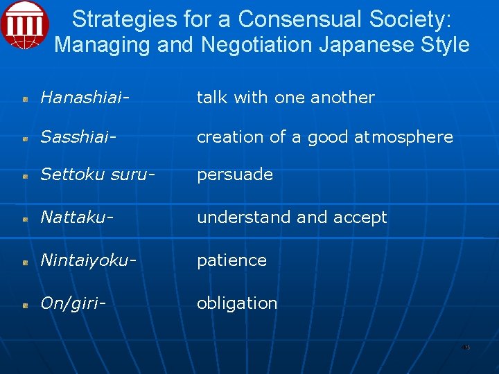 Strategies for a Consensual Society: Managing and Negotiation Japanese Style Hanashiai- talk with one
