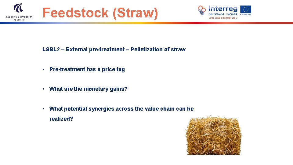 Feedstock (Straw) LSBL 2 – External pre-treatment – Pelletization of straw • Pre-treatment has