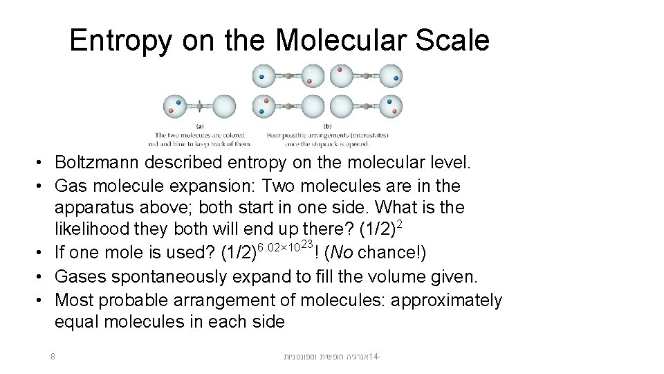 Entropy on the Molecular Scale • Boltzmann described entropy on the molecular level. •