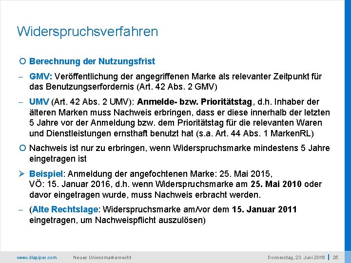 Widerspruchsverfahren Berechnung der Nutzungsfrist - GMV: Veröffentlichung der angegriffenen Marke als relevanter Zeitpunkt für