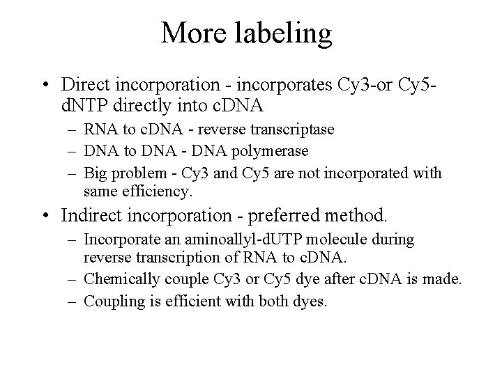 More labeling • Direct incorporation - incorporates Cy 3 -or Cy 5 d. NTP