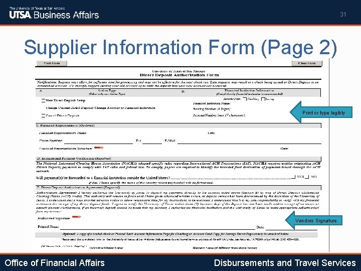 31 Supplier Information Form (Page 2) Print or type legibly Vendors Signature Office of