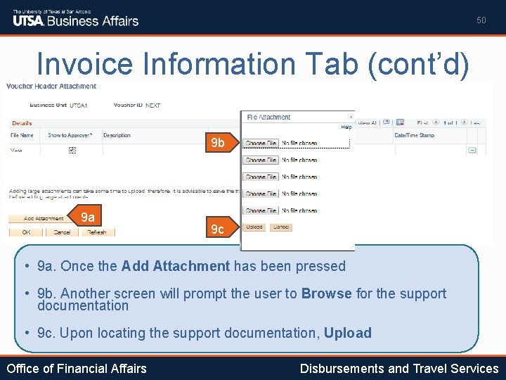 50 Invoice Information Tab (cont’d) 9 b 9 a 9 c • 9 a.