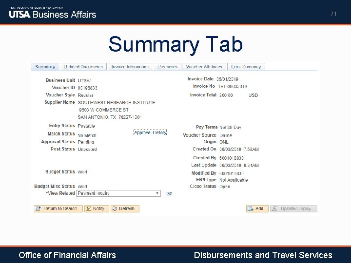 71 Summary Tab Office of Financial Affairs Disbursements and Travel Services 