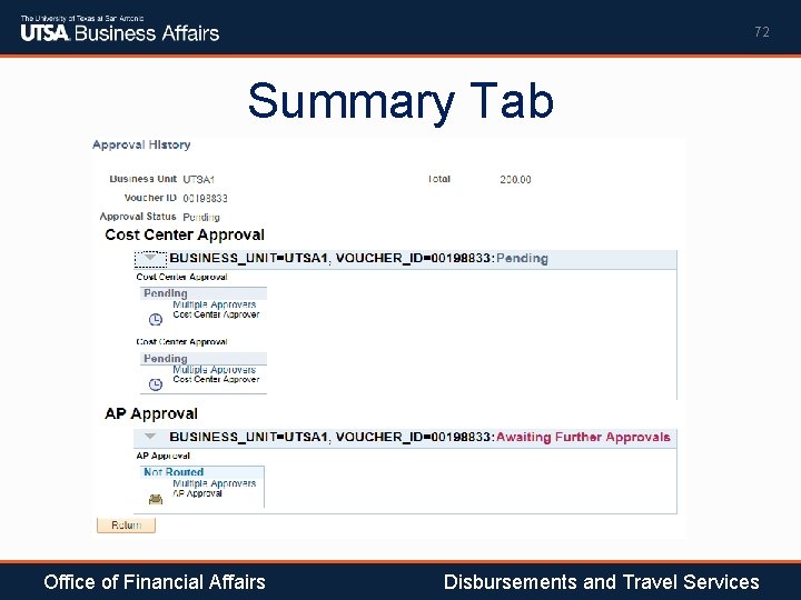 72 Summary Tab Office of Financial Affairs Disbursements and Travel Services 