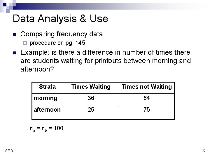 Data Analysis & Use n Comparing frequency data ¨ n procedure on pg. 145