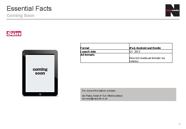 Essential Facts Coming Soon Format Launch date Ad formats i. Pad, Android and Kindle