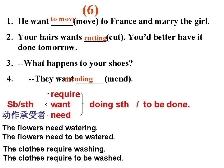 (6) move 1. He want to _____(move) to France and marry the girl. 2.