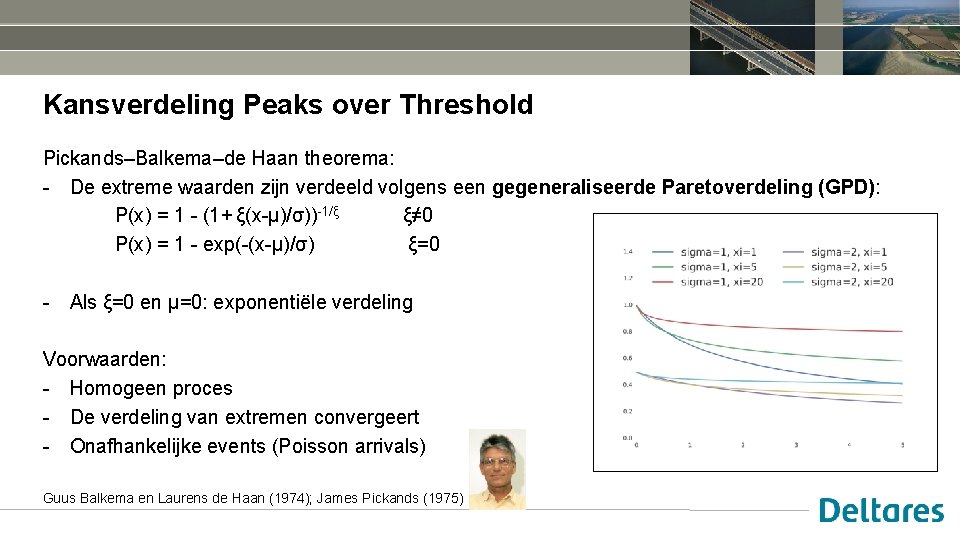 Kansverdeling Peaks over Threshold Pickands–Balkema–de Haan theorema: - De extreme waarden zijn verdeeld volgens