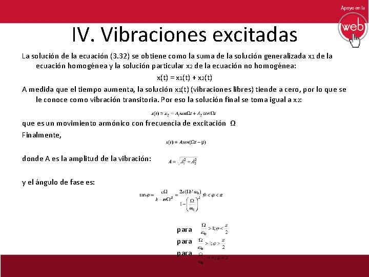 IV. Vibraciones excitadas La solución de la ecuación (3. 32) se obtiene como la