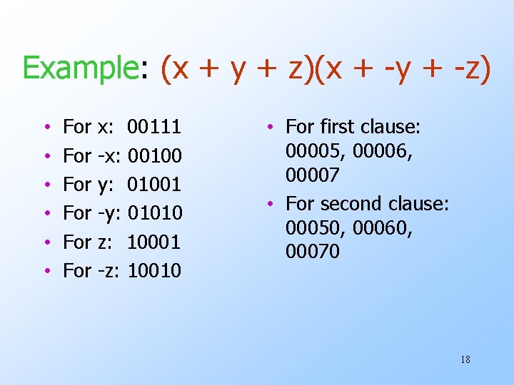 Example: (x + y + z)(x + -y + -z) • • • For
