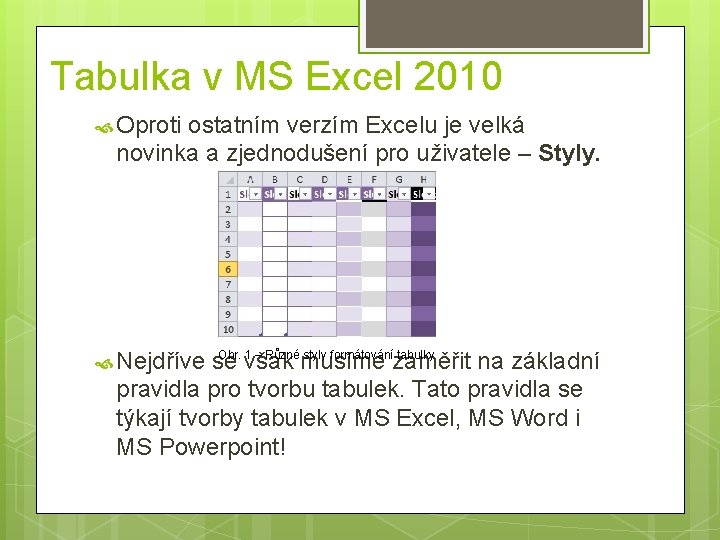 Tabulka v MS Excel 2010 Oproti ostatním verzím Excelu je velká novinka a zjednodušení