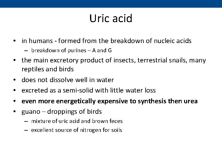 Uric acid • in humans - formed from the breakdown of nucleic acids –