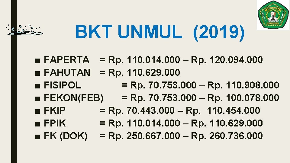  BKT UNMUL (2019) ■ ■ ■ ■ FAPERTA = Rp. 110. 014. 000