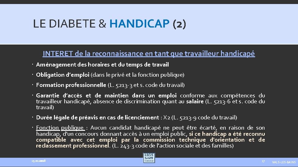 LE DIABETE & HANDICAP (2) INTERET de la reconnaissance en tant que travailleur handicapé