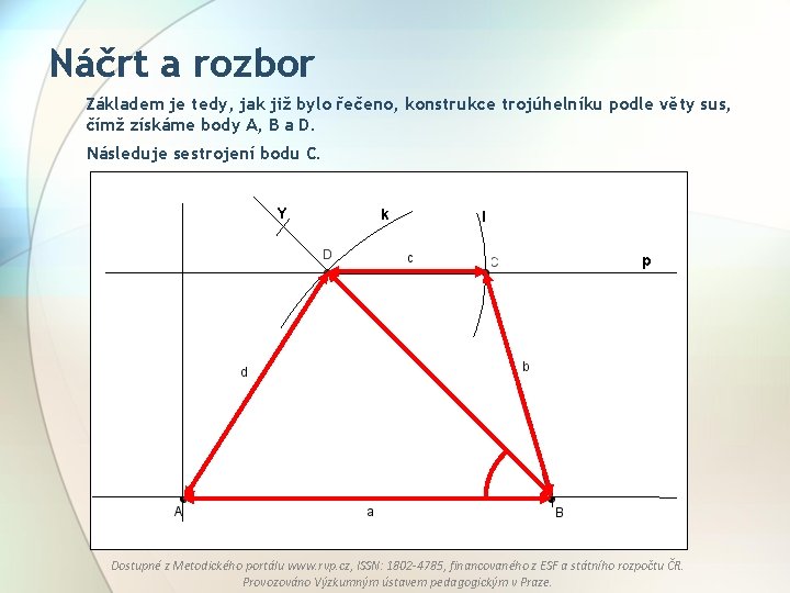 Náčrt a rozbor Základem je tedy, jak již bylo řečeno, konstrukce trojúhelníku podle věty