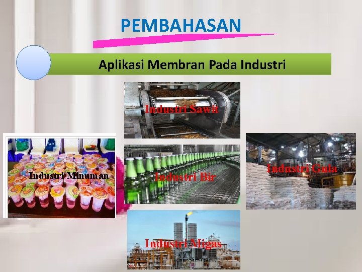 PEMBAHASAN Aplikasi Membran Pada Industri Sawit Industri Minuman Industri Bir Industri Migas Industri Gula