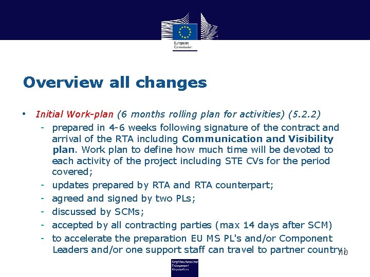 Overview all changes • Initial Work-plan (6 months rolling plan for activities) (5. 2.