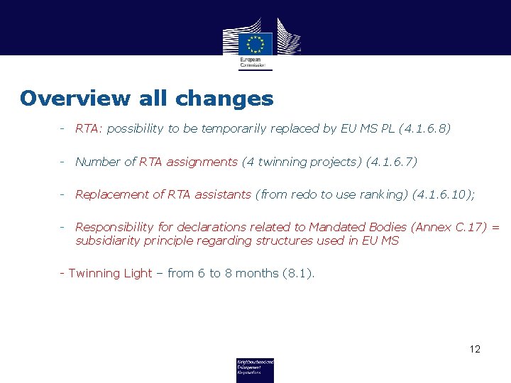 Overview all changes - RTA: possibility to be temporarily replaced by EU MS PL