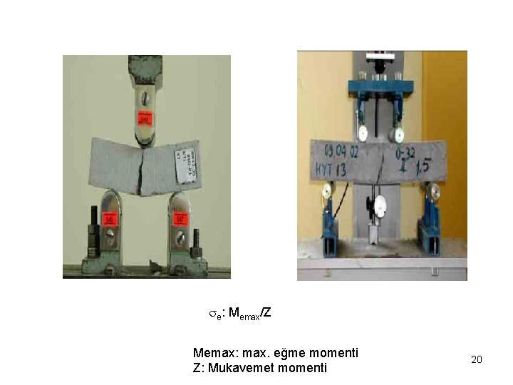  e: Memax/Z Memax: max. eğme momenti Z: Mukavemet momenti 20 