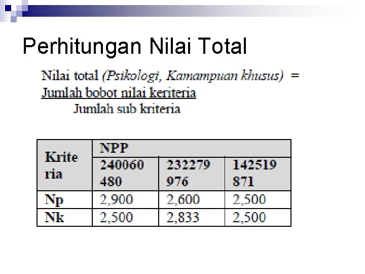 Perhitungan Nilai Total 