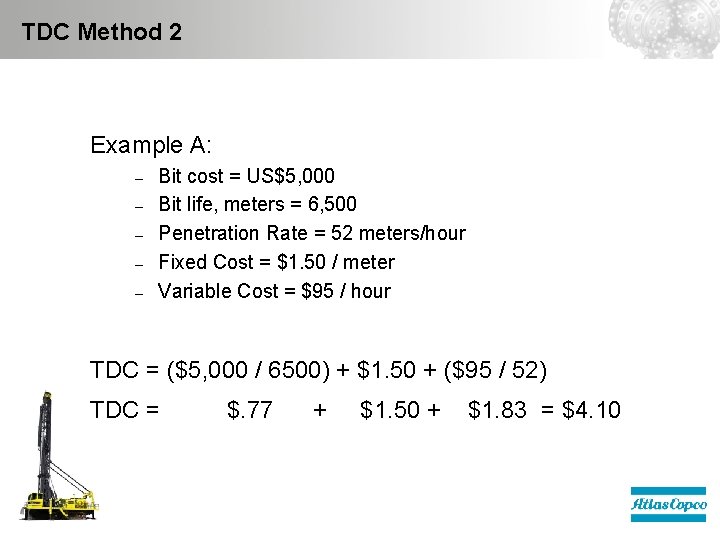TDC Method 2 Example A: – – – Bit cost = US$5, 000 Bit