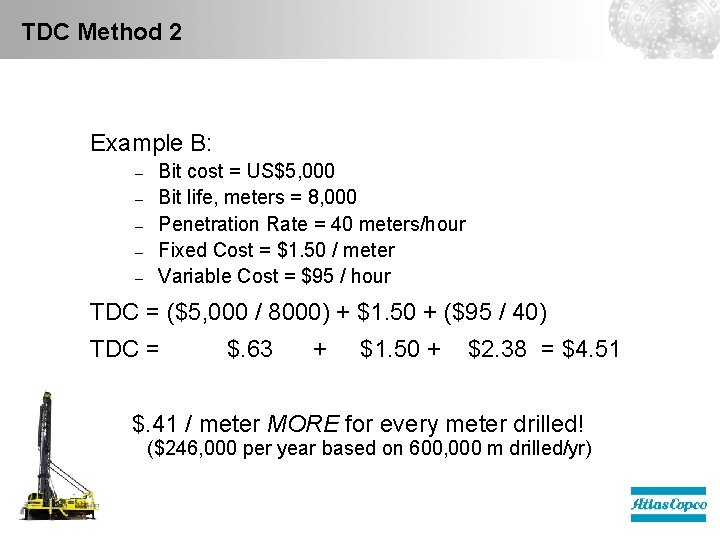 TDC Method 2 Example B: – – – Bit cost = US$5, 000 Bit