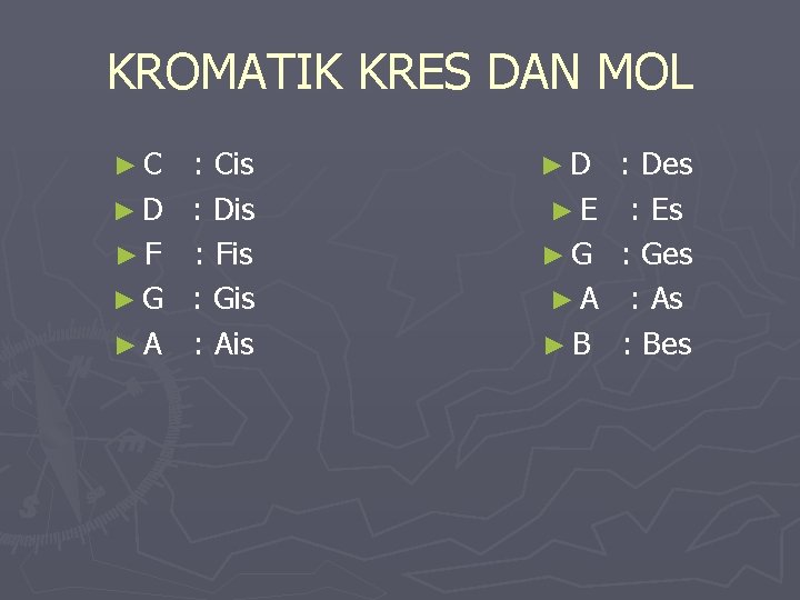 KROMATIK KRES DAN MOL ►C ►D ►F ►G ►A : Cis : Dis :