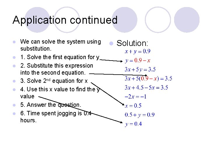 Application continued l l l l We can solve the system using substitution. 1.