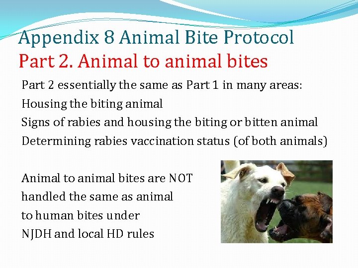 Appendix 8 Animal Bite Protocol Part 2. Animal to animal bites Part 2 essentially