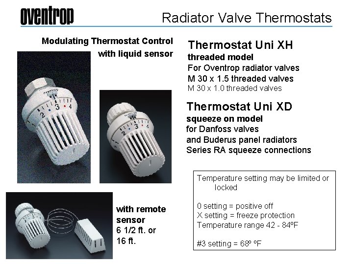 Radiator Valve Thermostats Modulating Thermostat Control with liquid sensor Thermostat Uni XH threaded model