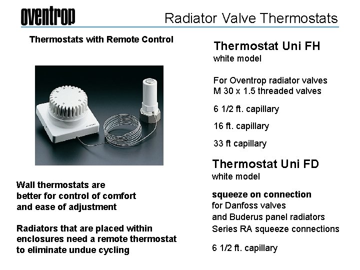 Radiator Valve Thermostats with Remote Control Thermostat Uni FH white model For Oventrop radiator
