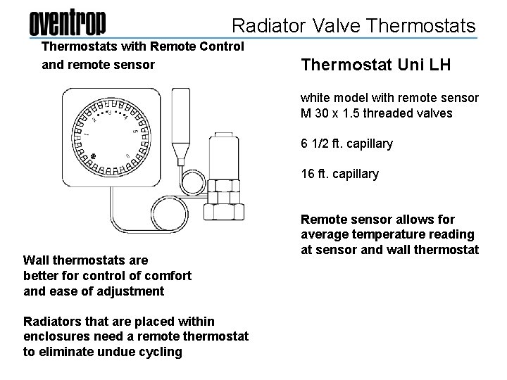 Radiator Valve Thermostats with Remote Control and remote sensor Thermostat Uni LH white model