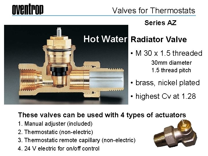 Valves for Thermostats Series AZ Hot Water Radiator Valve • M 30 x 1.
