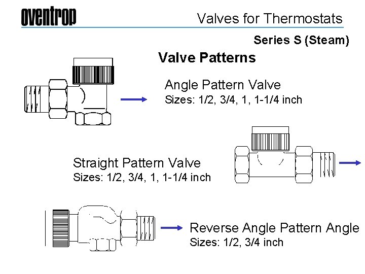 Valves for Thermostats Series S (Steam) Valve Patterns Angle Pattern Valve Sizes: 1/2, 3/4,