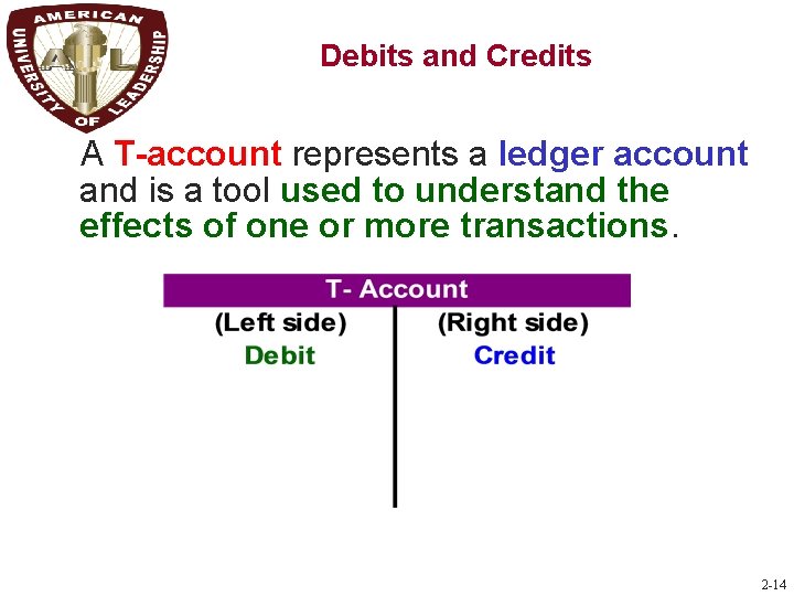 C 5 Debits and Credits A T-account represents a ledger account and is a