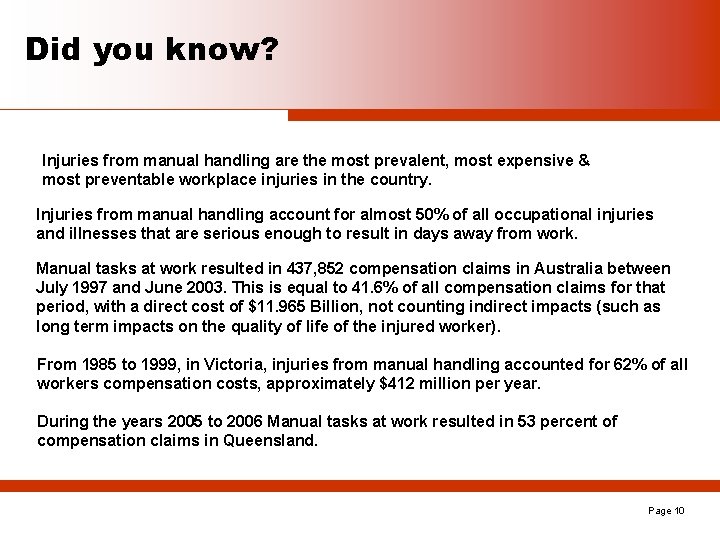 Did you know? Injuries from manual handling are the most prevalent, most expensive &