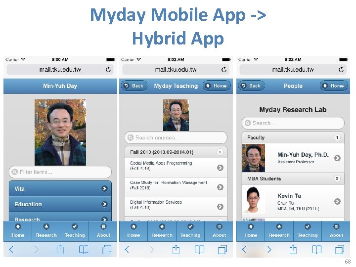 Myday Mobile App -> Hybrid App 68 