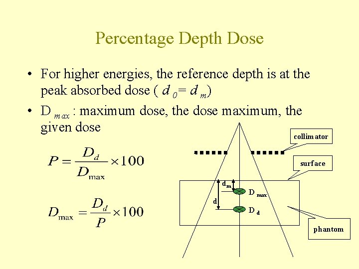 Percentage Depth Dose • For higher energies, the reference depth is at the peak