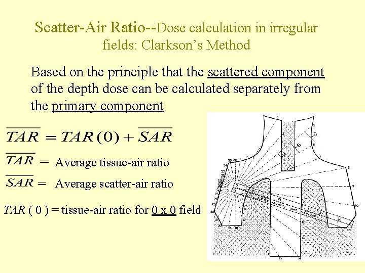 Scatter-Air Ratio--Dose calculation in irregular fields: Clarkson’s Method Based on the principle that the
