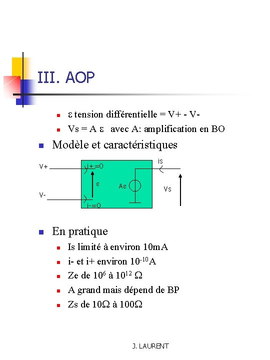 III. AOP n n n e tension différentielle = V+ - VVs = A